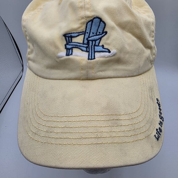 Life Is Good Yellow Baseball Cap Hat Adirondack Chair Design Adjustable Beach - Picture 6 of 9